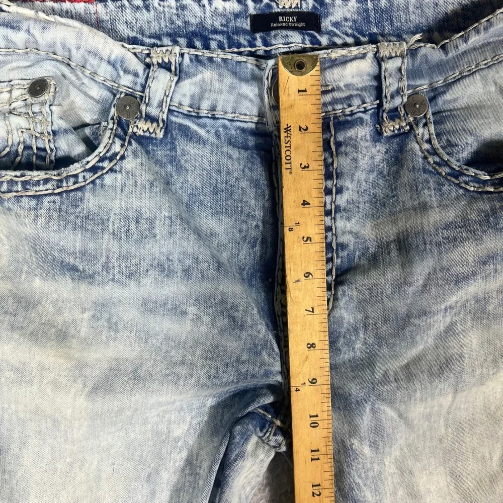 True Religion Ricky Relaxed Straight Acid Wash Jeans Mens 40 Light Blue Denim
